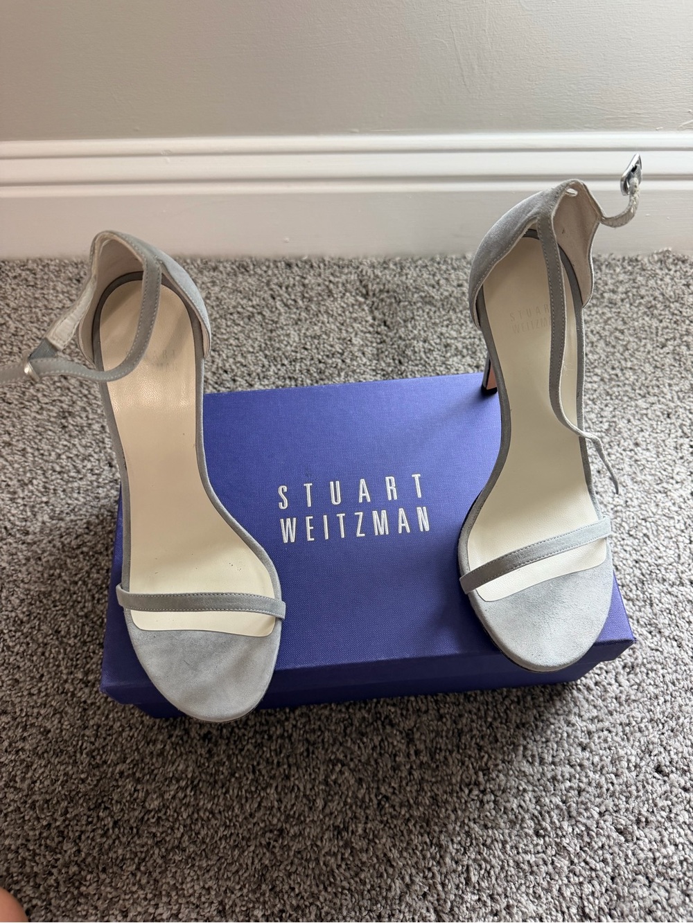 Stuart Weitzman Light Grey Suede Ankle-Strap Heels